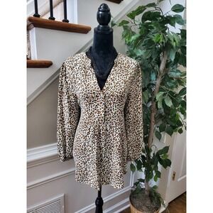 Dress Up Women Multicolor 100% Polyester V-Neck Long Sleeve Pullover Blouse L